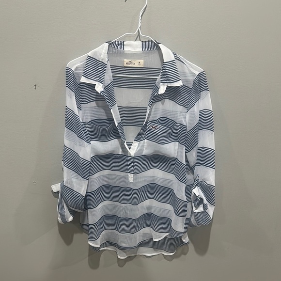 Hollister Tops - NWOT Hollister Blue and White Striped Button-Up Shirt size M